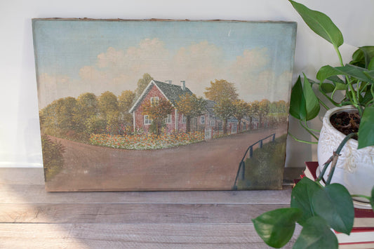 Antique Cottage Painting - Antique Painting Canvas- House/ cottage scene