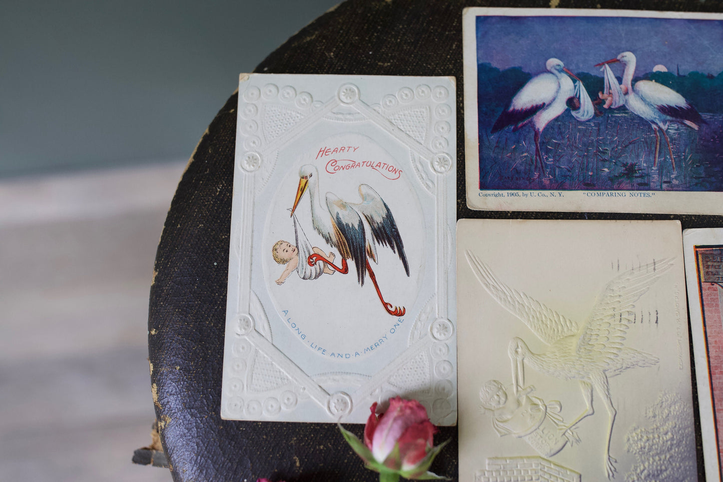 Antique Stork Birth Announcement Postcards - New Baby Postcards- Baby Shower- Antique Baby Shower