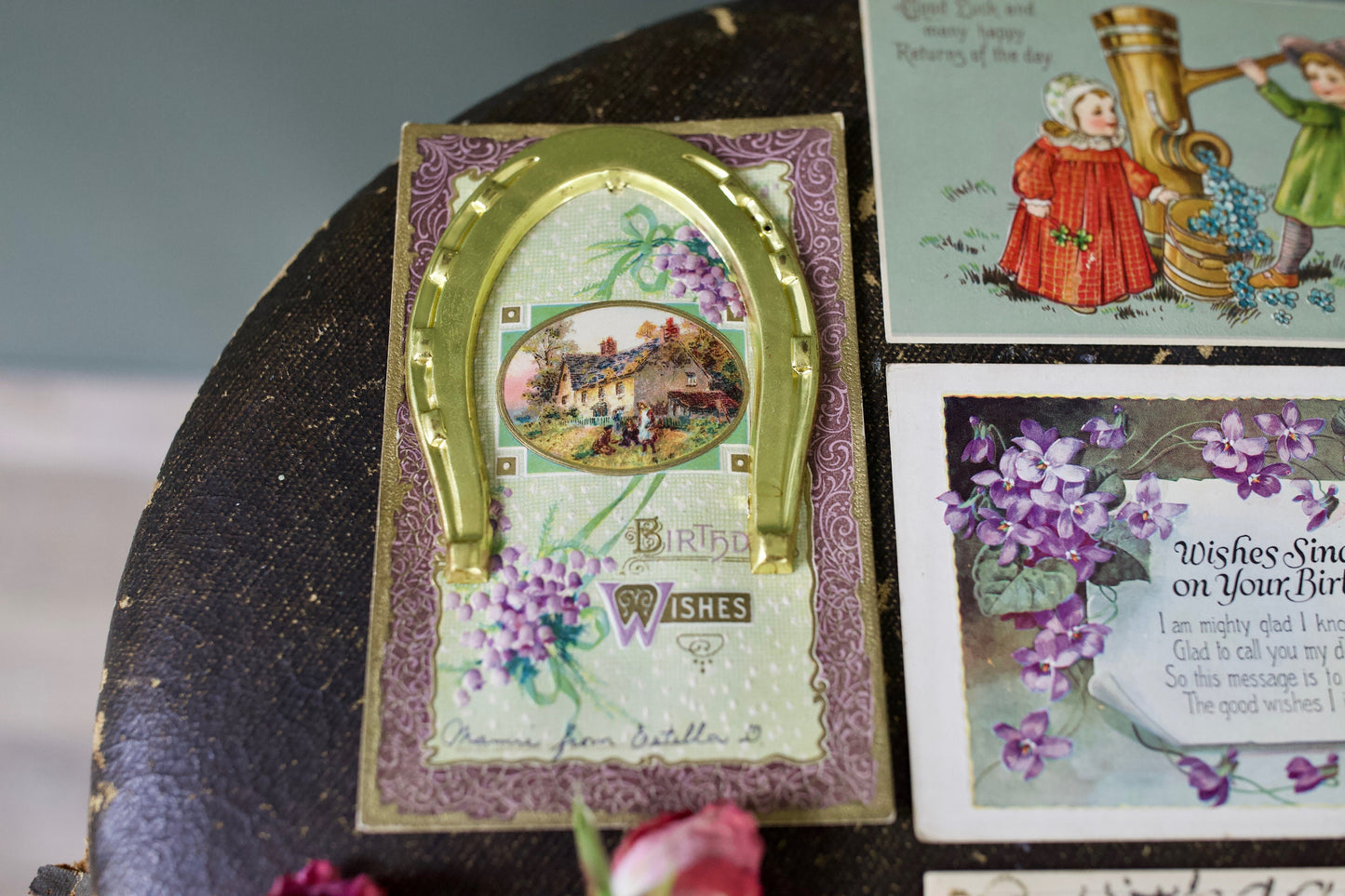 Antique Postcards - Vintage Birthday Postcards - Birthday Greetings - Horseshoe Good Luck