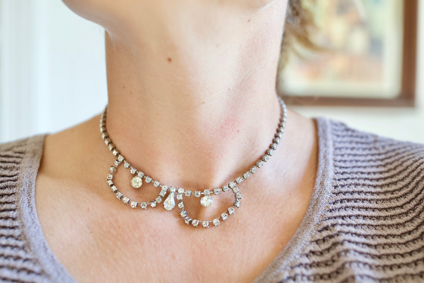 Vintage Rhinestone Choker Necklace - Crystal Rhinestone Necklace