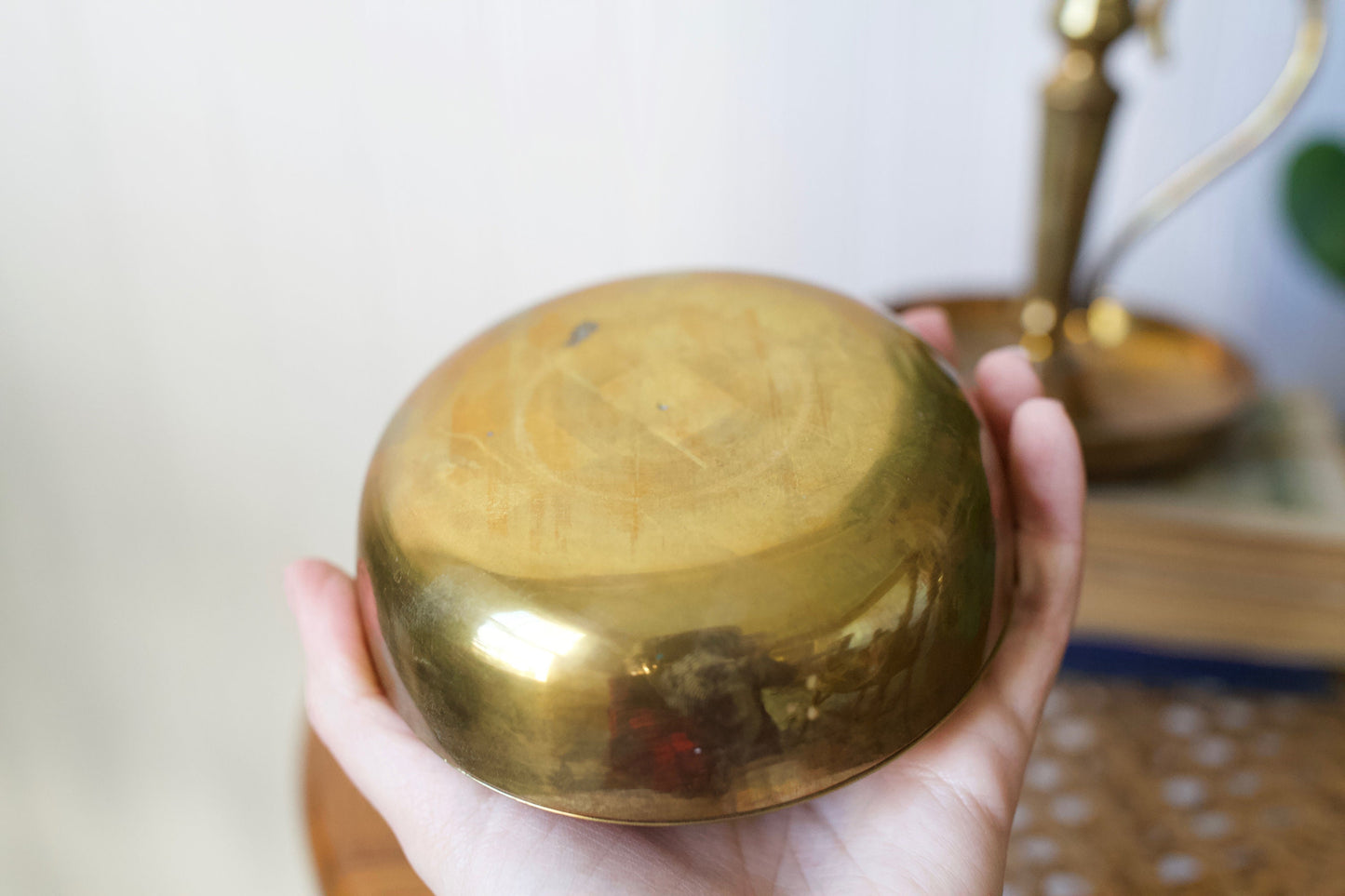 Vintage Brass Trinket Box- Circular Brass with Horse and Carriage Scene