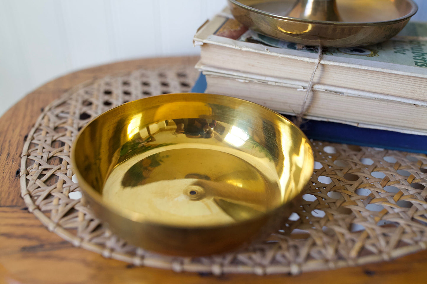 Vintage Brass Trinket Box- Circular Brass with Horse and Carriage Scene