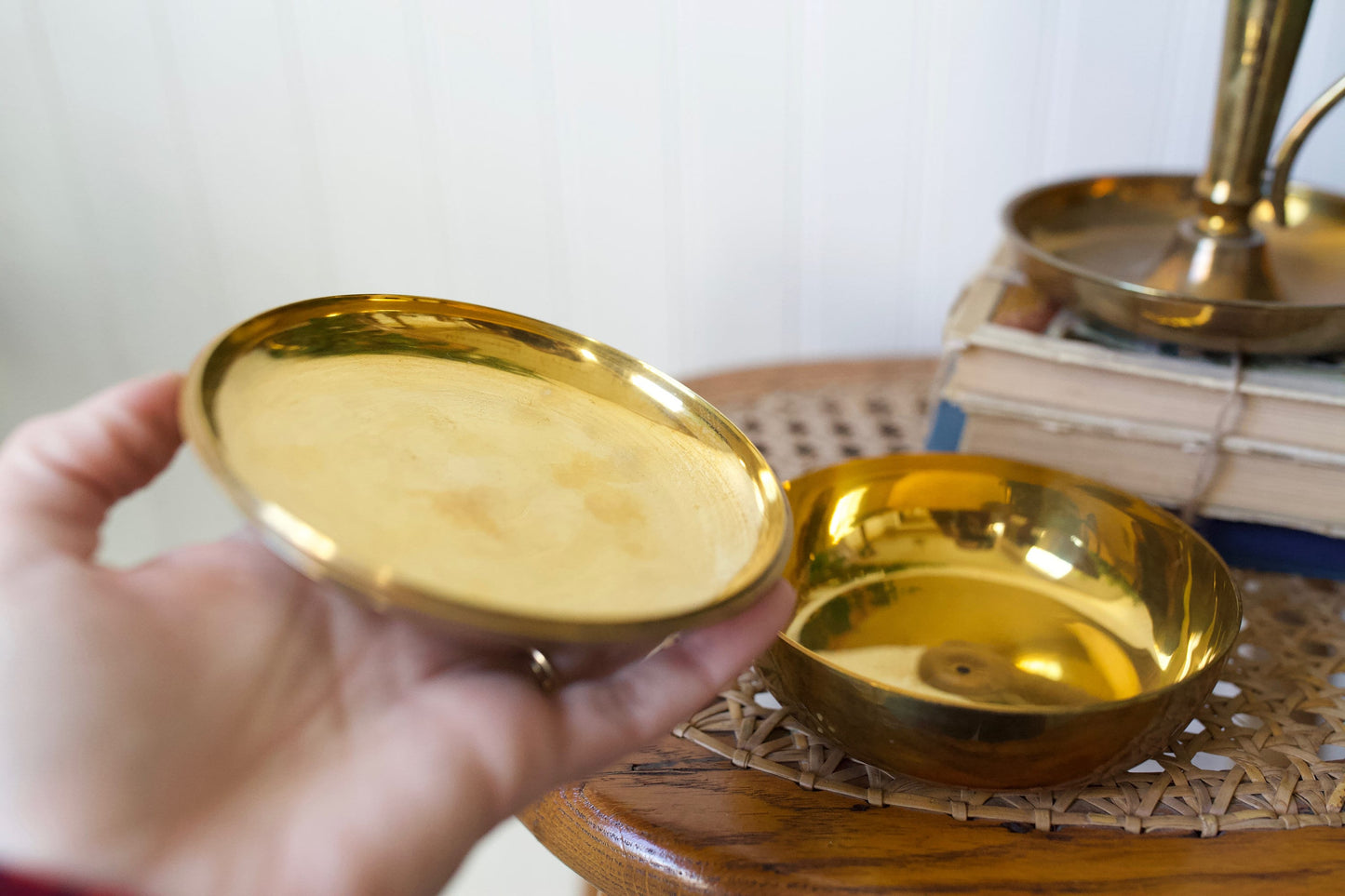 Vintage Brass Trinket Box- Circular Brass with Horse and Carriage Scene