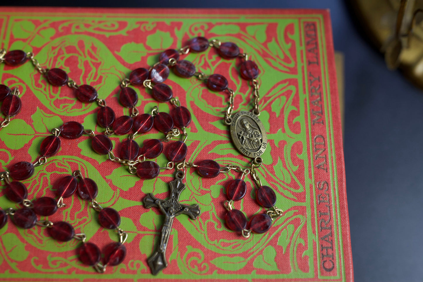 Vintage Beaded Rosary - Red Beaded Rosary- Catholic Rosary