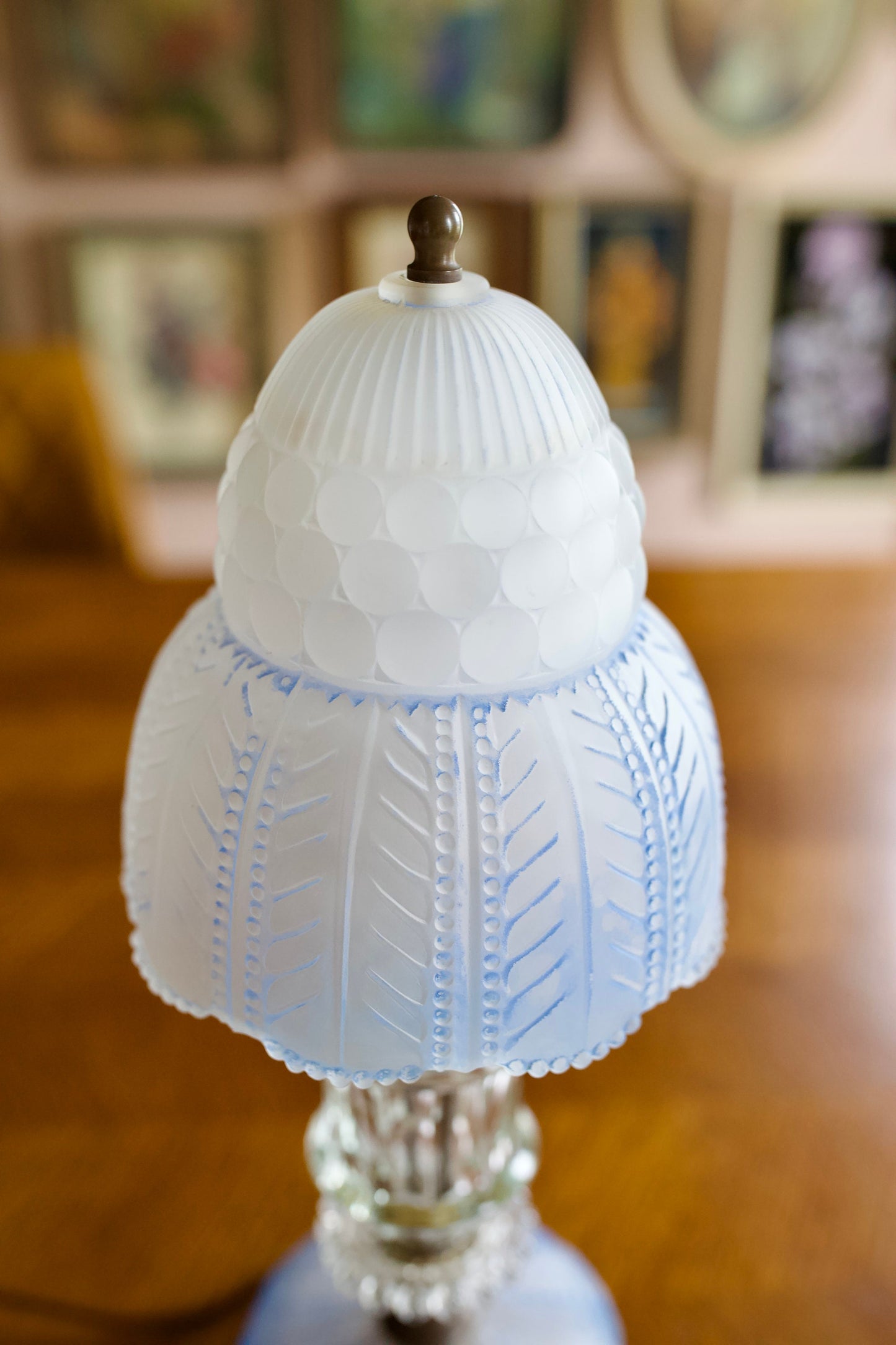 Vintage Accent Lamp - Blue and White Art Deco Desk Lamp- Table Lamp