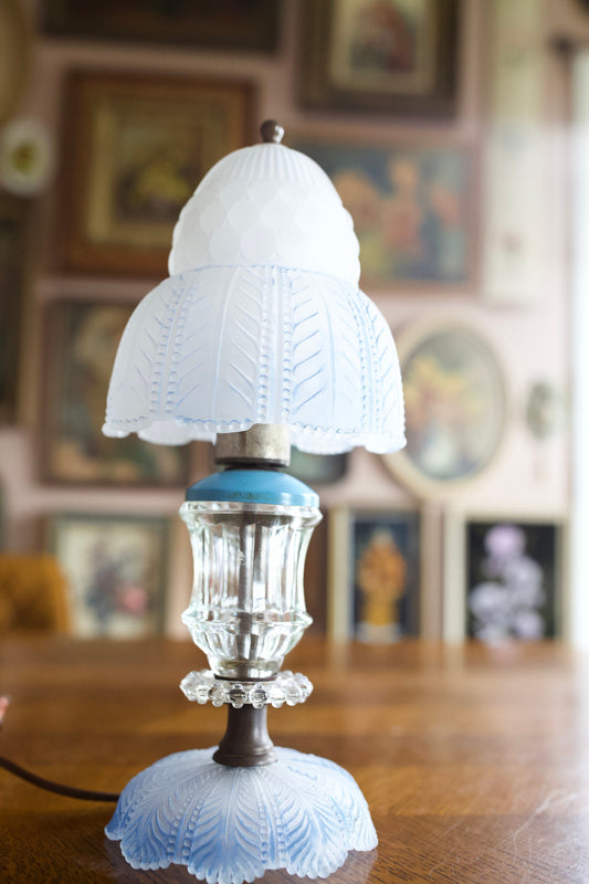 Vintage Accent Lamp - Blue and White Art Deco Desk Lamp- Table Lamp