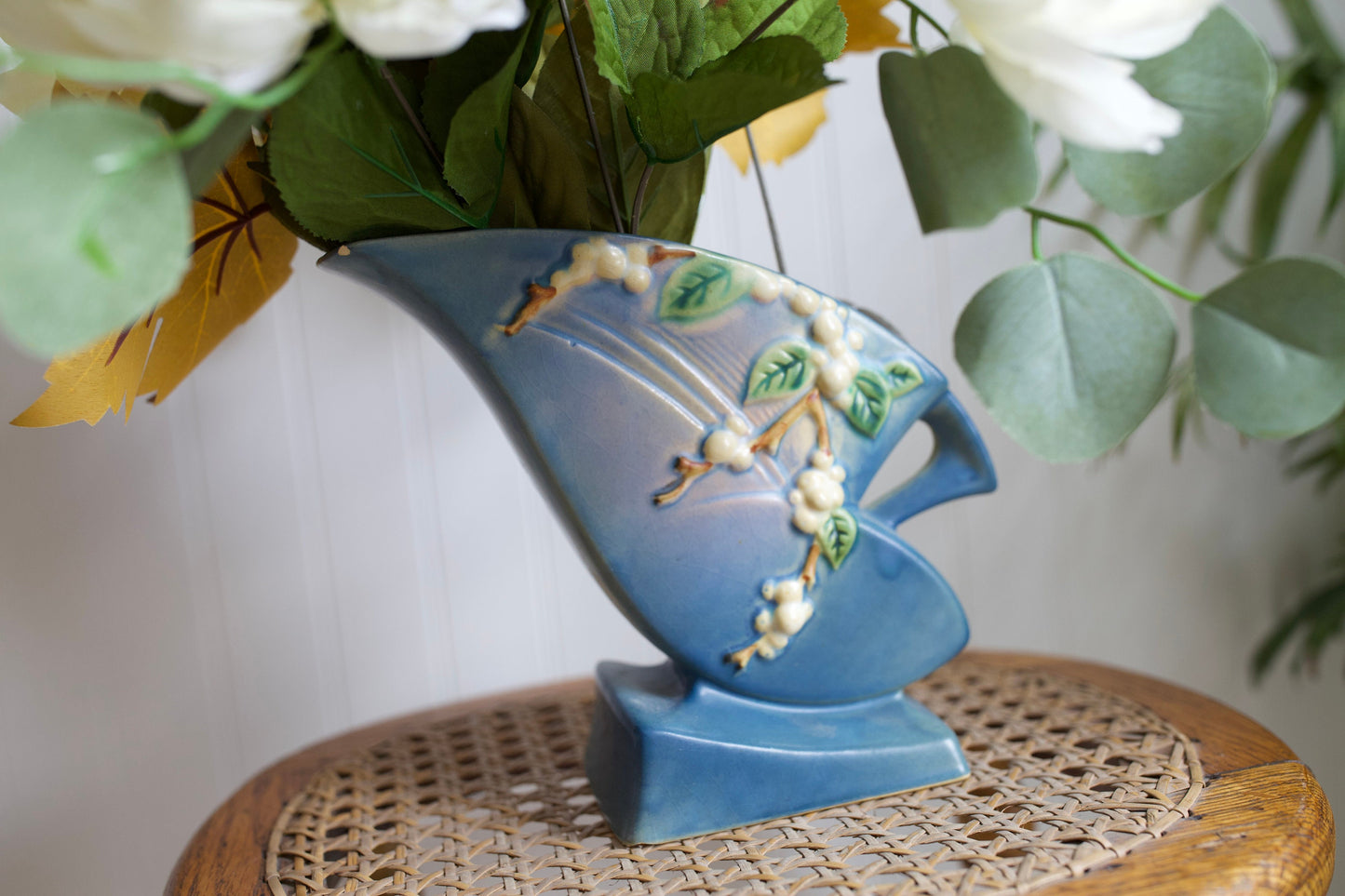 Vintage Roseville USA Pottery Vase - Blue Snowberry Asymmetrical Vase-Art Deco Style Vase -IFH-7