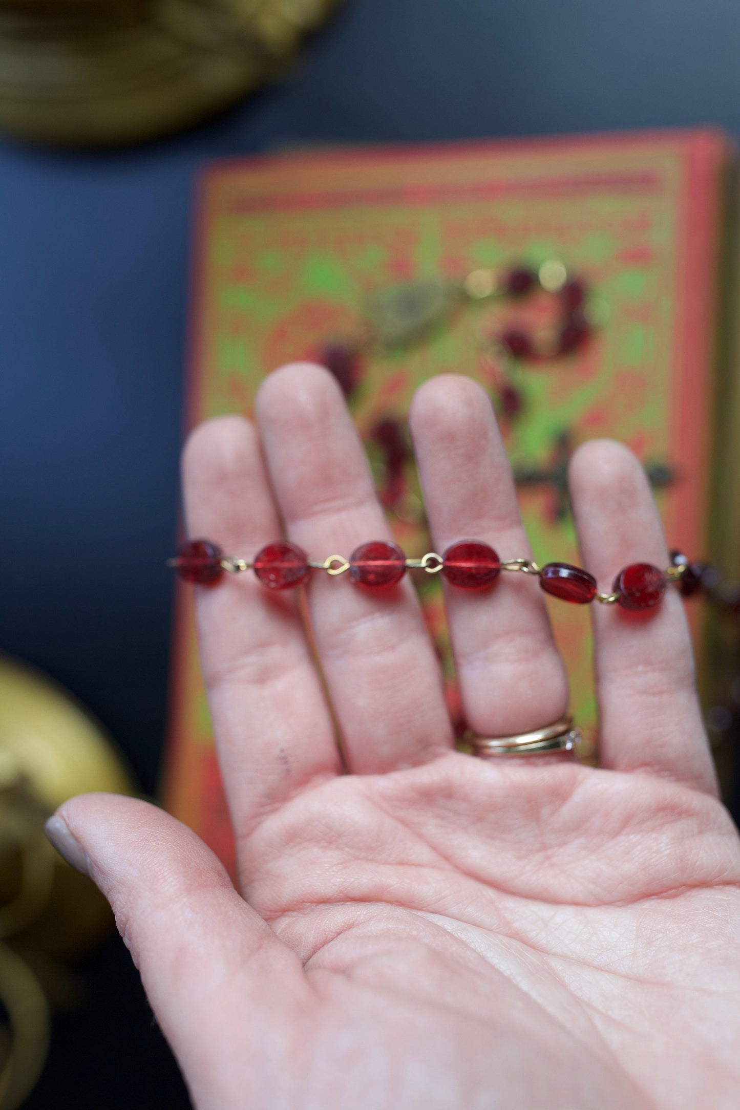 Vintage Beaded Rosary - Red Beaded Rosary- Catholic Rosary