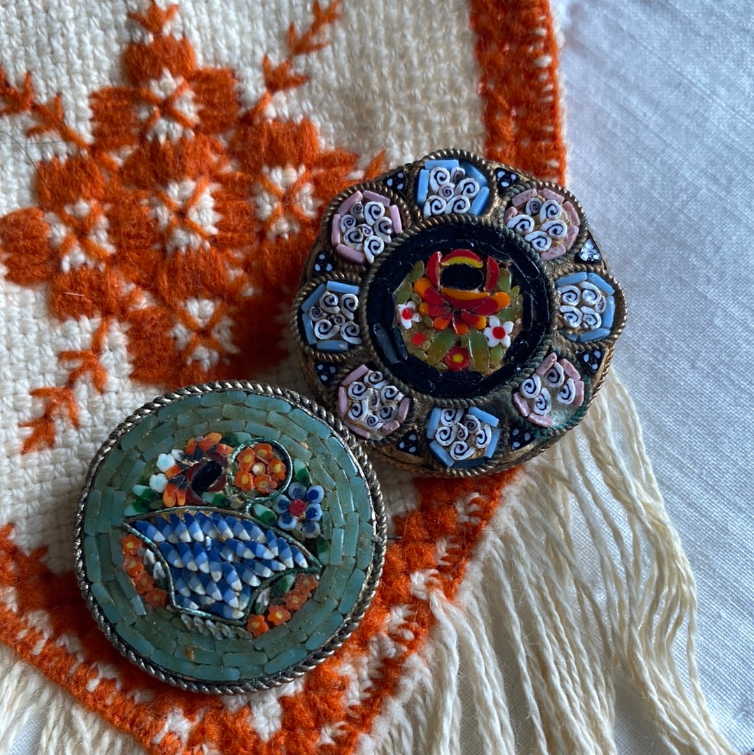 Vintage Italian Mosaic Pins - mosaic jewelry- micro mosaics