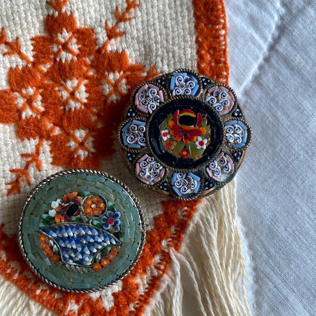 Vintage Italian Mosaic Pins - mosaic jewelry- micro mosaics