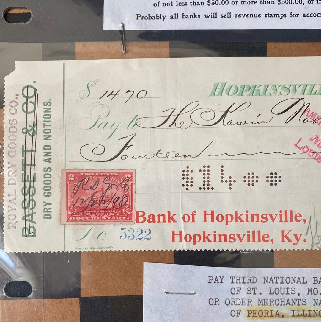 War Stamp Tax -1800s Bank Checks- Antique Bank Checks